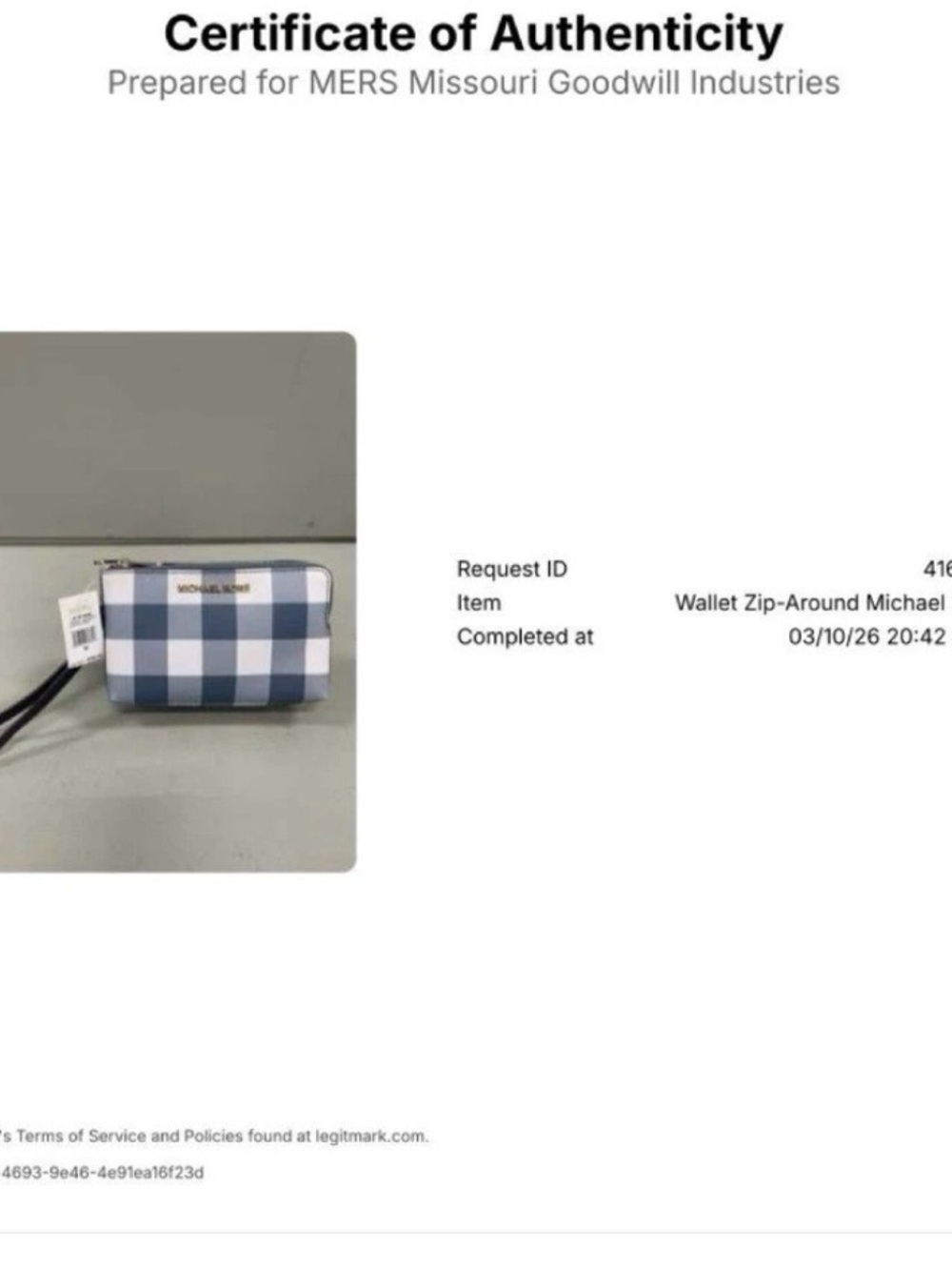 Michael Kors Navy and White Gingham Wristlet with Gold Logo